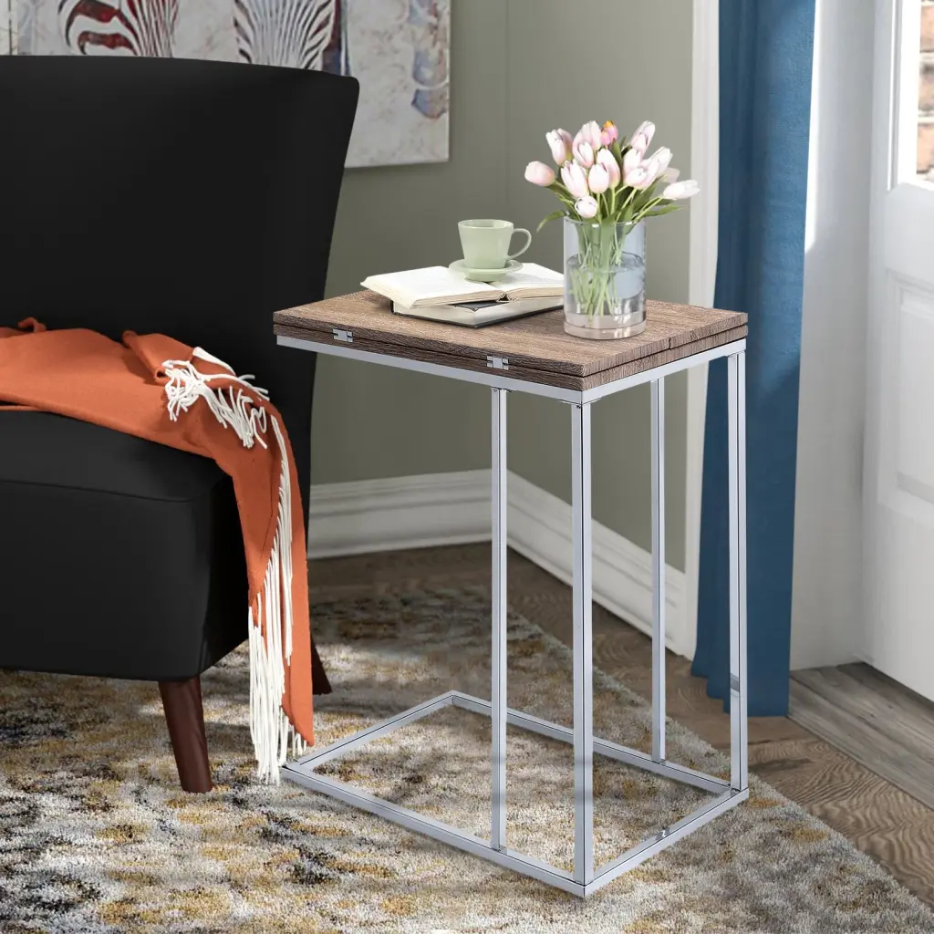 Weathered Oak And Chrome Side Table Oak Silver Primary Living Space furniture max