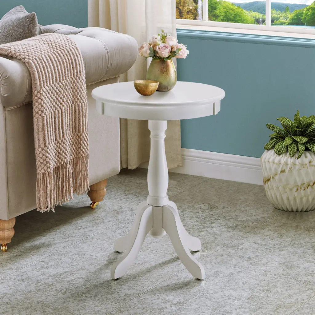 White Side Table Turned Pedestal Living Room or Bedroom furniture max