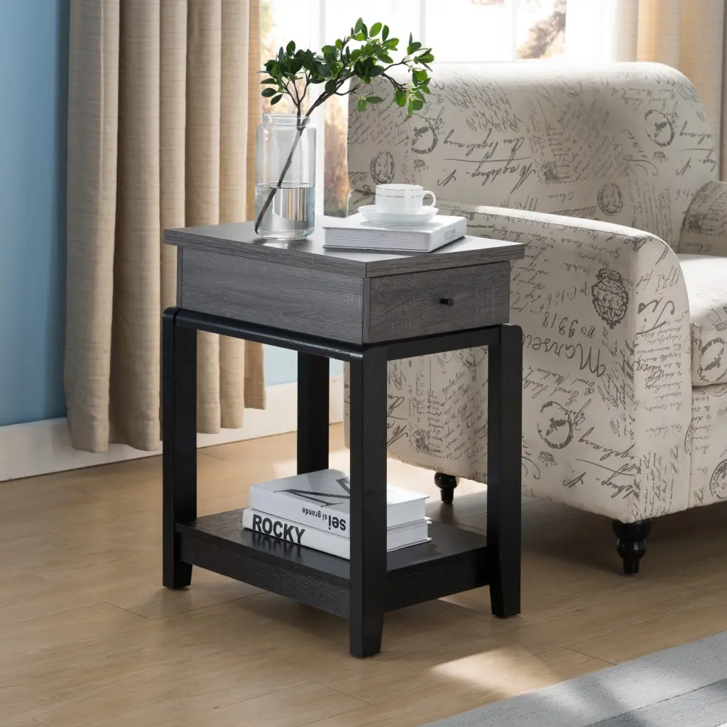 Sofa Side Table Drawer and Bottom Shelf Contemporary Design Living Room id international- inc.