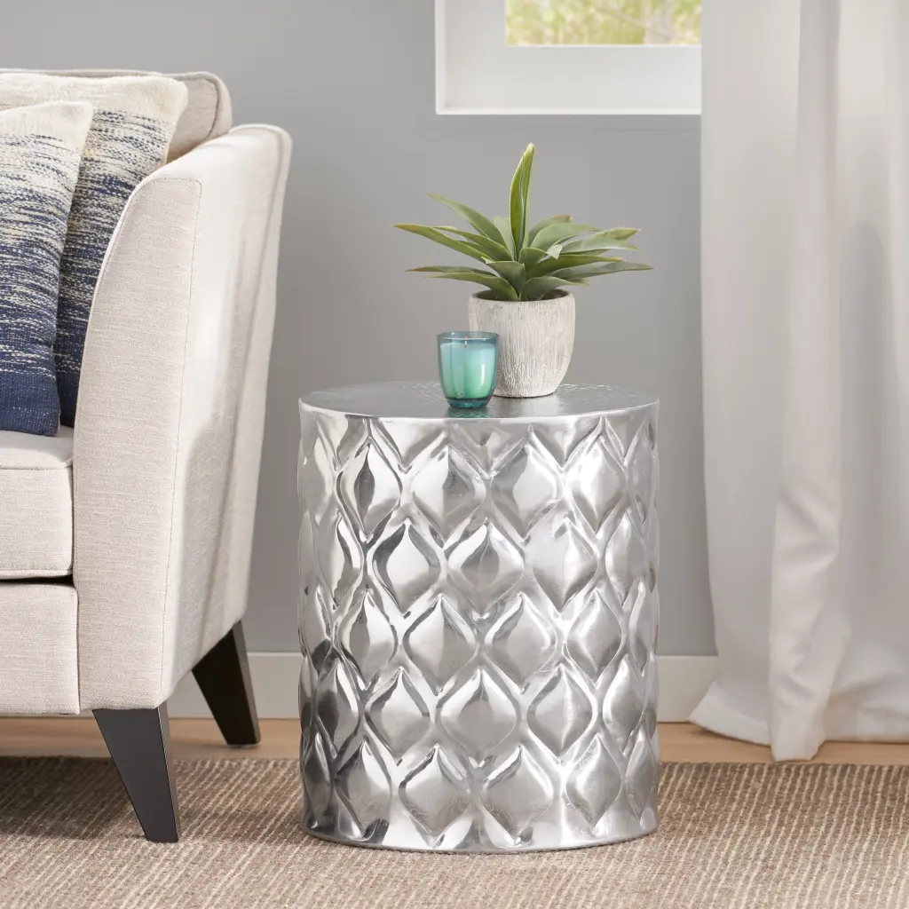 Almond Side Table Silver Aluminum End Table Living Room nh-comfortcove