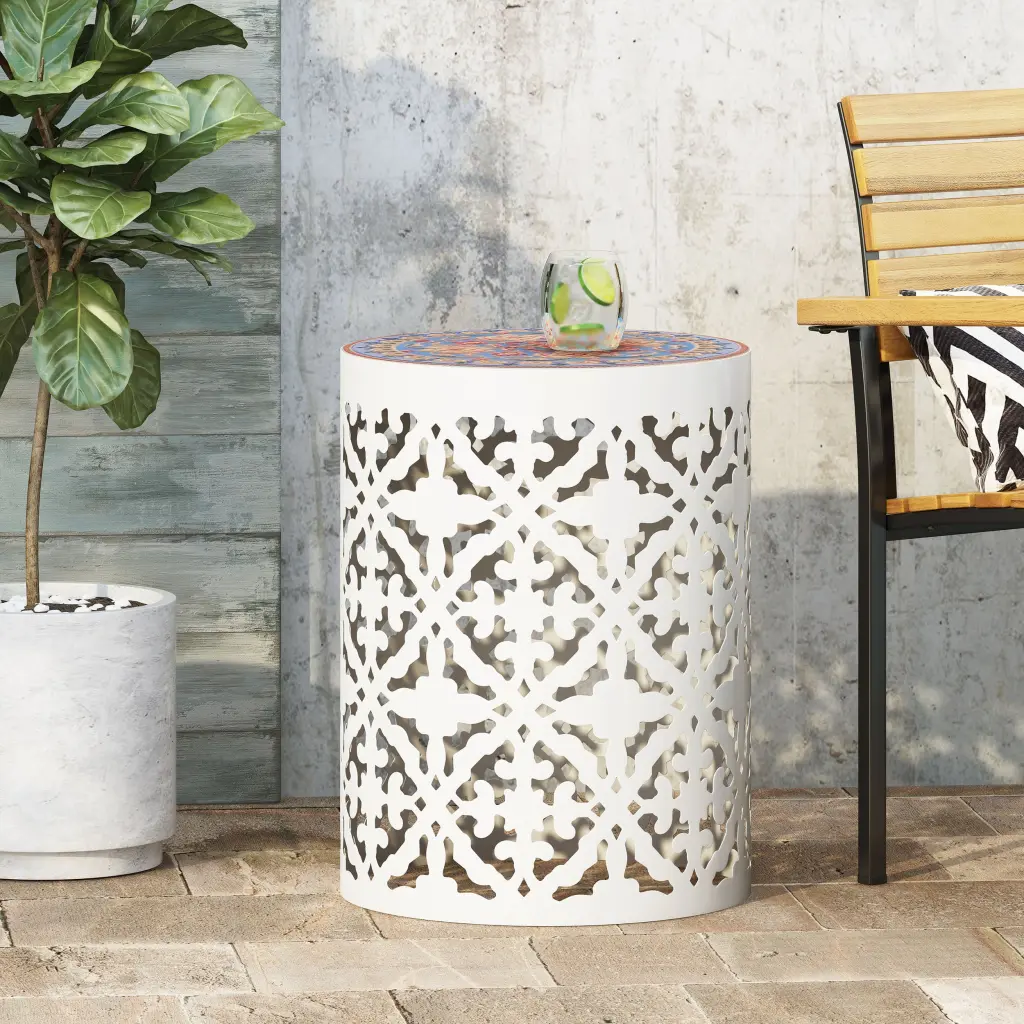 Castana Side Table White Mesh Design nh-comfortcove