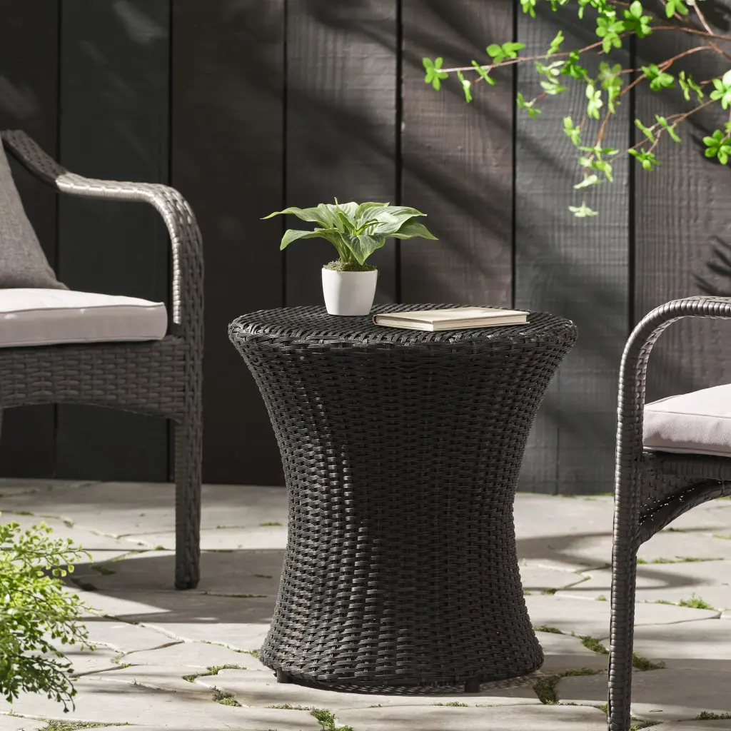 Kono Hourglass Table Black Rattan Side Table No Glass Top nh-gardenpara