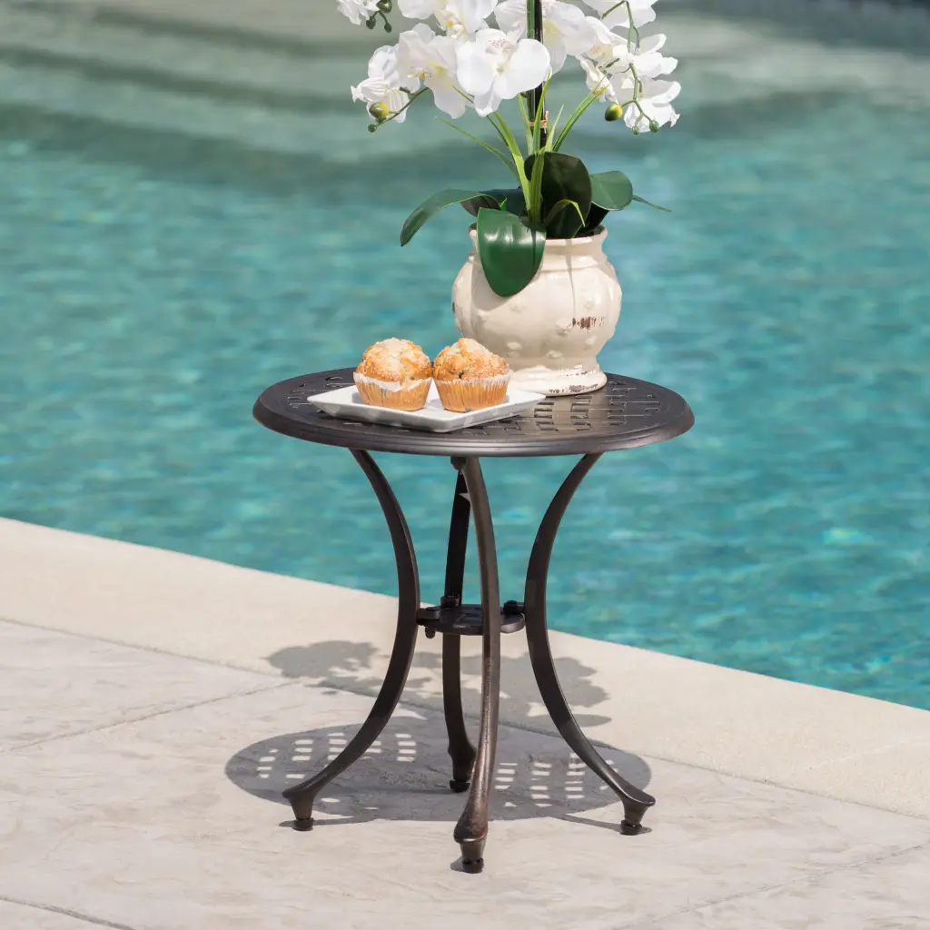 19" Outdoor Cast Aluminum Side Table Bronze Finish nh-gardenpara
