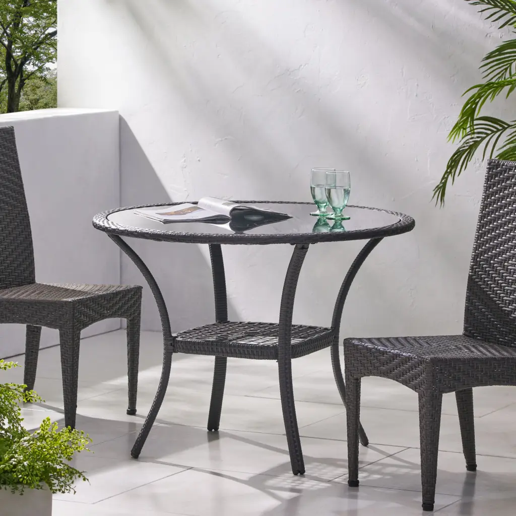 San Pico Table Grey Rattan Outdoor Patio Side Table nh-gardenpara