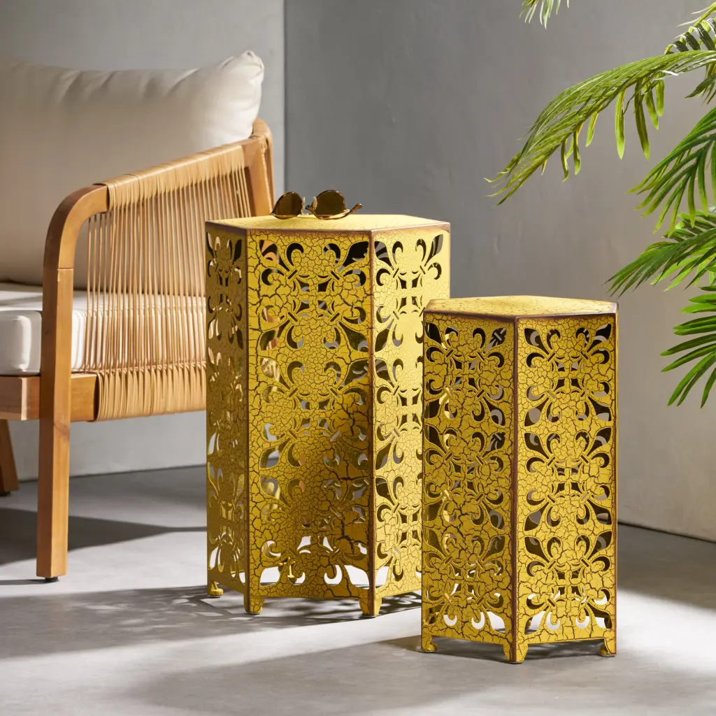 Selva Accent Table Antique Yellow Iron nh-gardenpara
