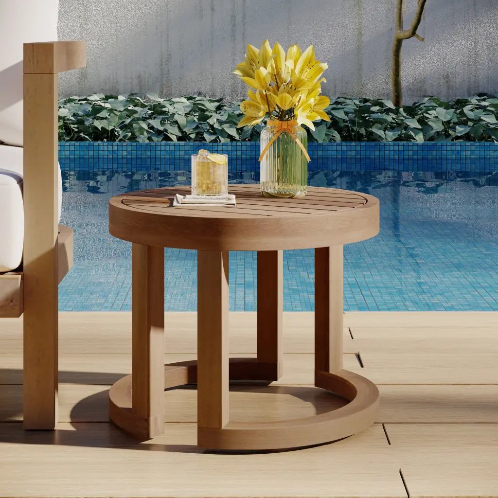 Outdoor Acacia Wood Side Table 18 Inch Solid Side Table Patio Pool nh-onfind