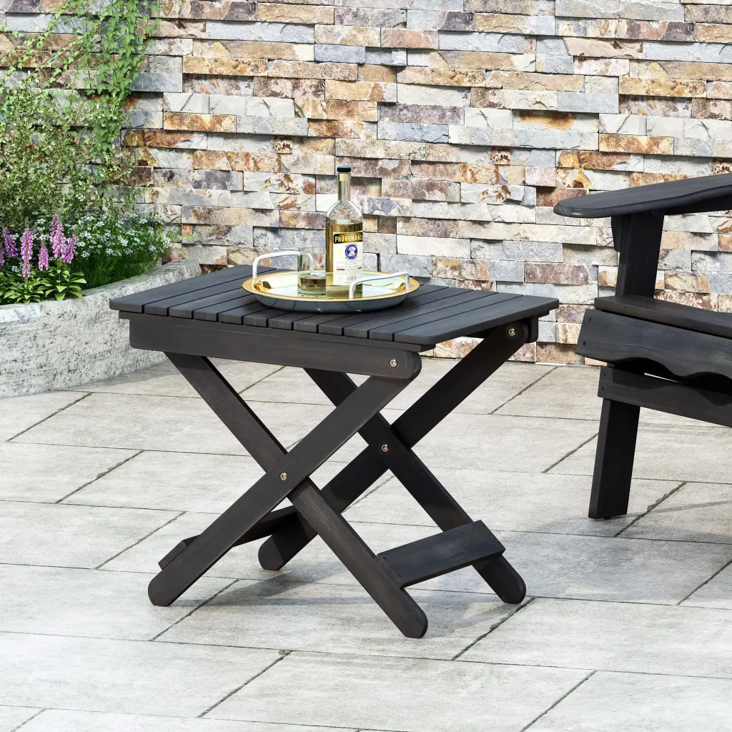 Outdoor Folding Wooden Side Table Dark Gray 15D X 22.75W X 18.25H Portable Patio Furniture nh-onfind
