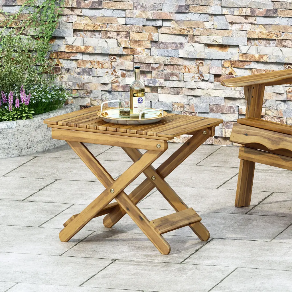 Outdoor Folding Wooden Side Table Natural 15D x 22.75W x 18.25H Portable Patio Table nh-onfind