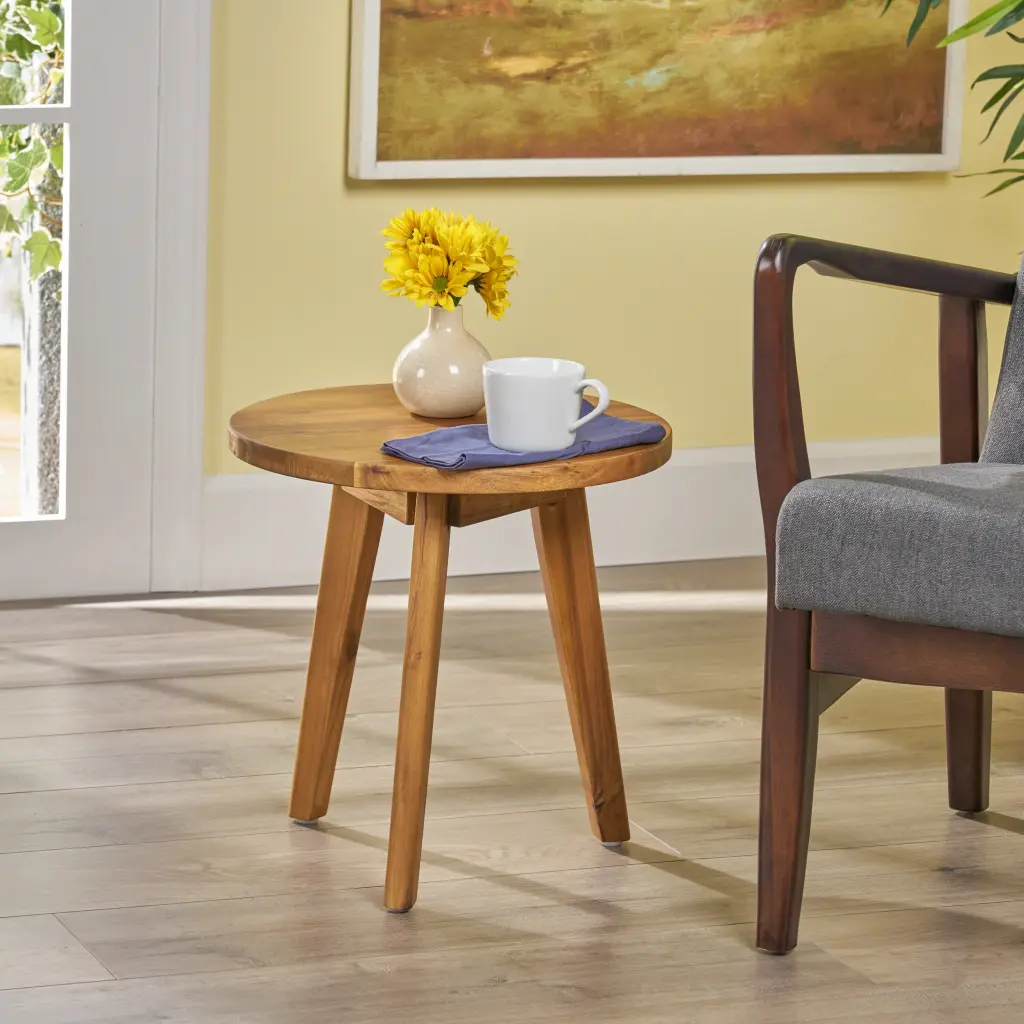 Marina Side Table Natural Stained Acacia Wood Nightstand End Table Living Room Furniture nh-purenest