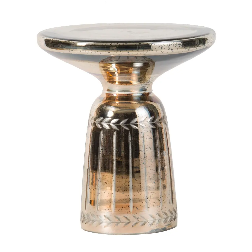 Liv 18-Inch Side Table Laurel Accent Trimmed Edge Round Glass Top Gold royal hampton