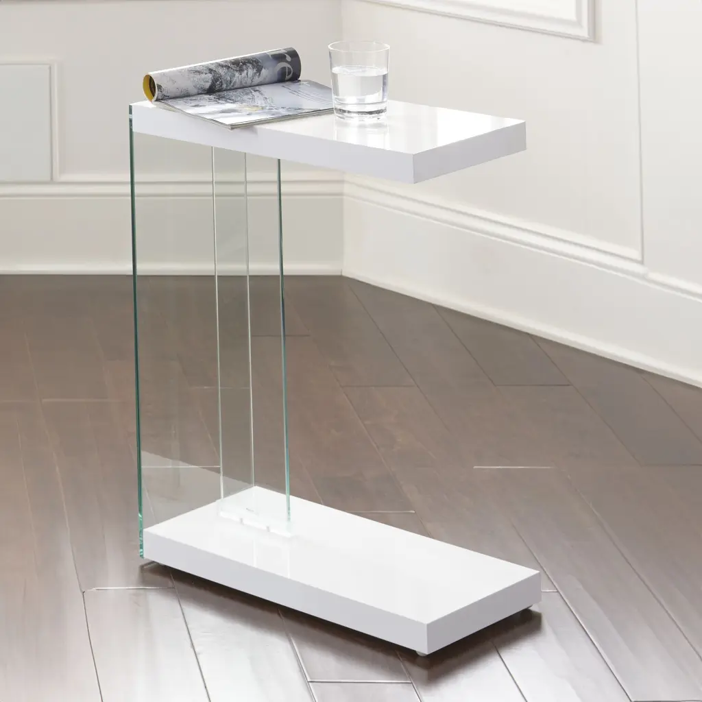 Elaina Chair Side End Table White Tempered Glass Modern Accent Table steve silver furniture