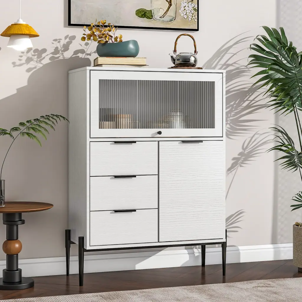 Sideboard 3 Drawers 1 Door and 1 Glass Door Wood Cabinet Dining Room newmark