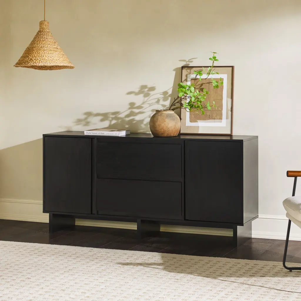 63 Scandi Sideboard Beveled Drawers Black MDF Modern Storage walker edison
