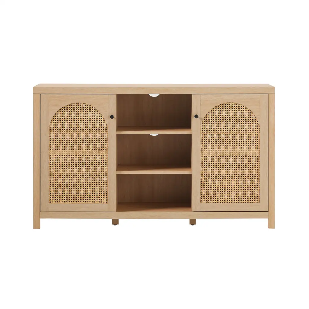 Transitional 58 Inch 2 Door Sideboard Arched Rattan Panels Black walker edison