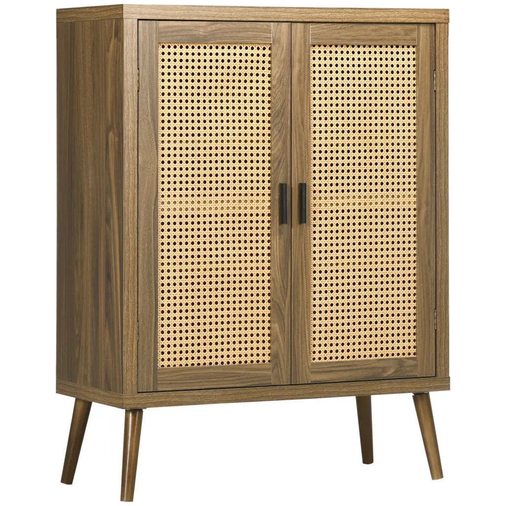 Homcom Sideboard Buffet Cabinet Rattan Doors Brown Particle Board aosom business