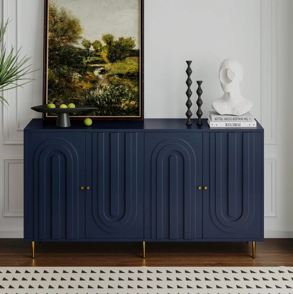 Modern Blue Lacquered 4 Door Wooden Cabinet Sideboard Buffet Server fs furniture