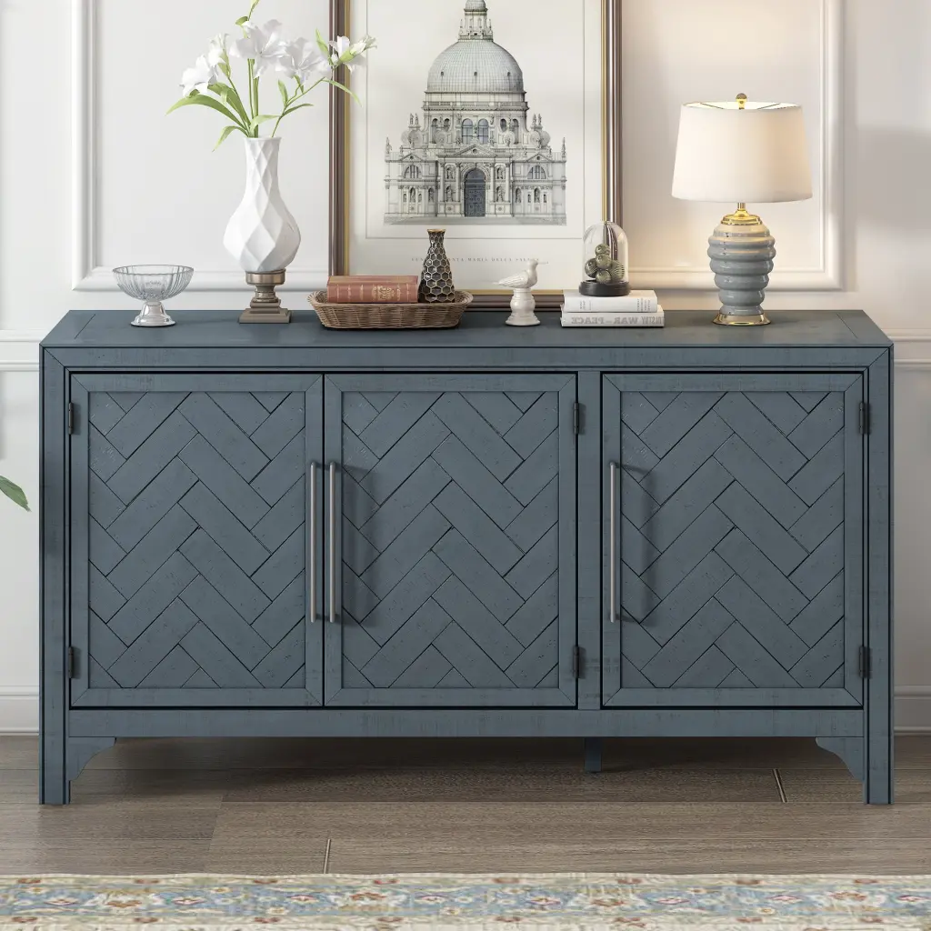 Crafted Storage Cabinet Sideboard MDF Pine Veneer Adjustable Shelves u_style