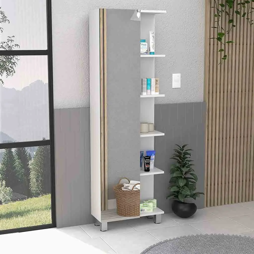 Linen Single Door Cabinet 62 Inch H Five External Shelves Four Interior depot e-shop