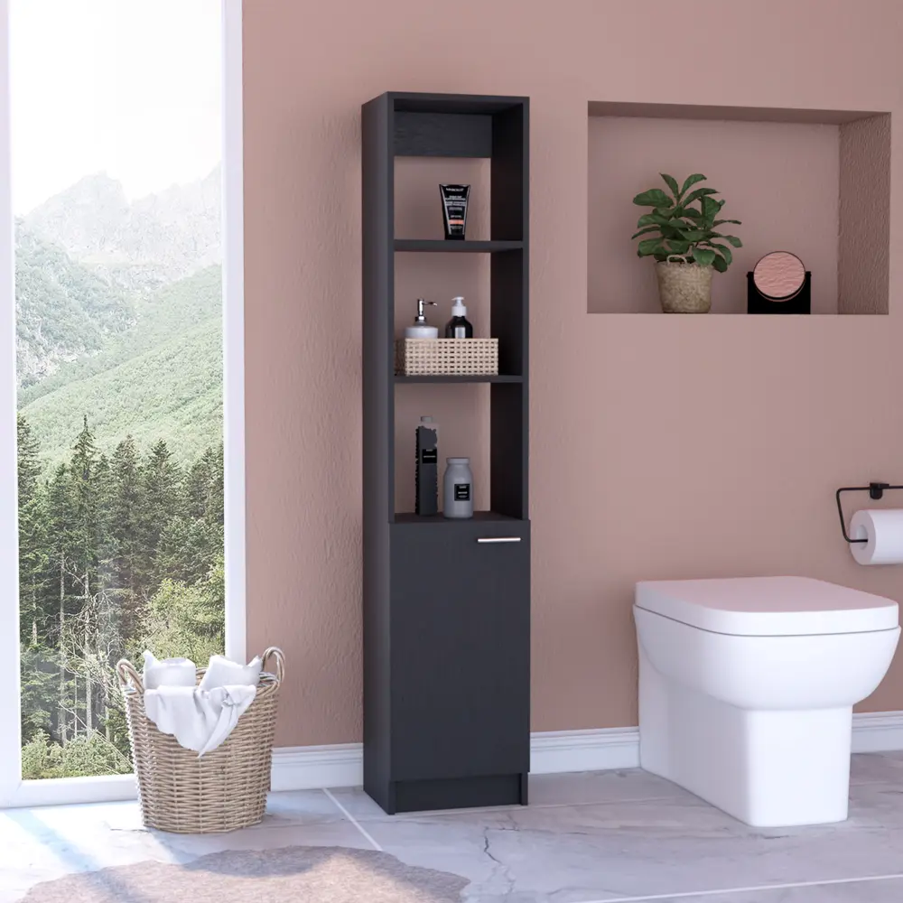 Linen Single Door Cabinet 64 Inch H Three External Shelves Two Interior Shelves Storage Furniture depot e-shop