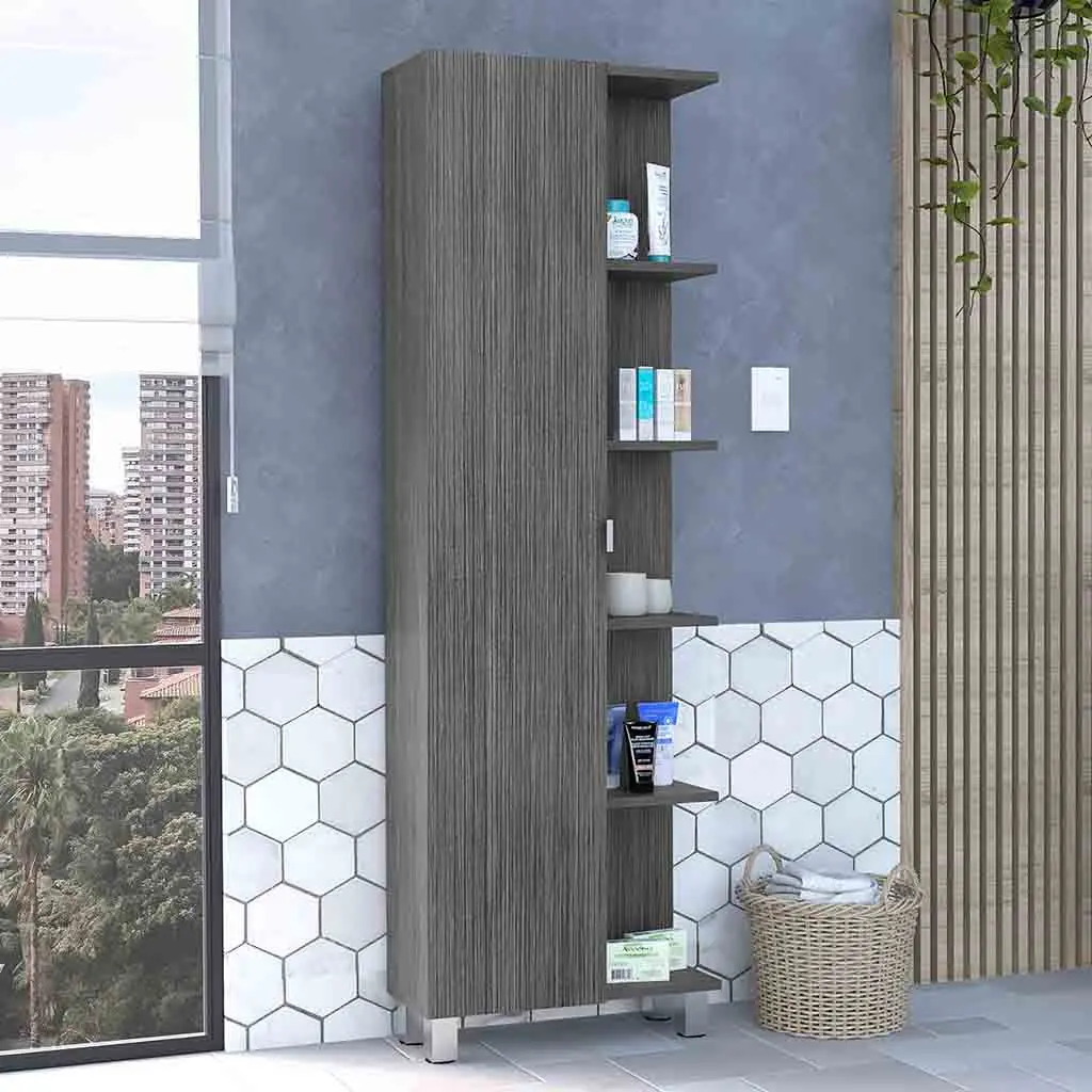 Linen Single Door Cabinet 62 Inches H Five External Shelves Four Interior Storage depot e-shop