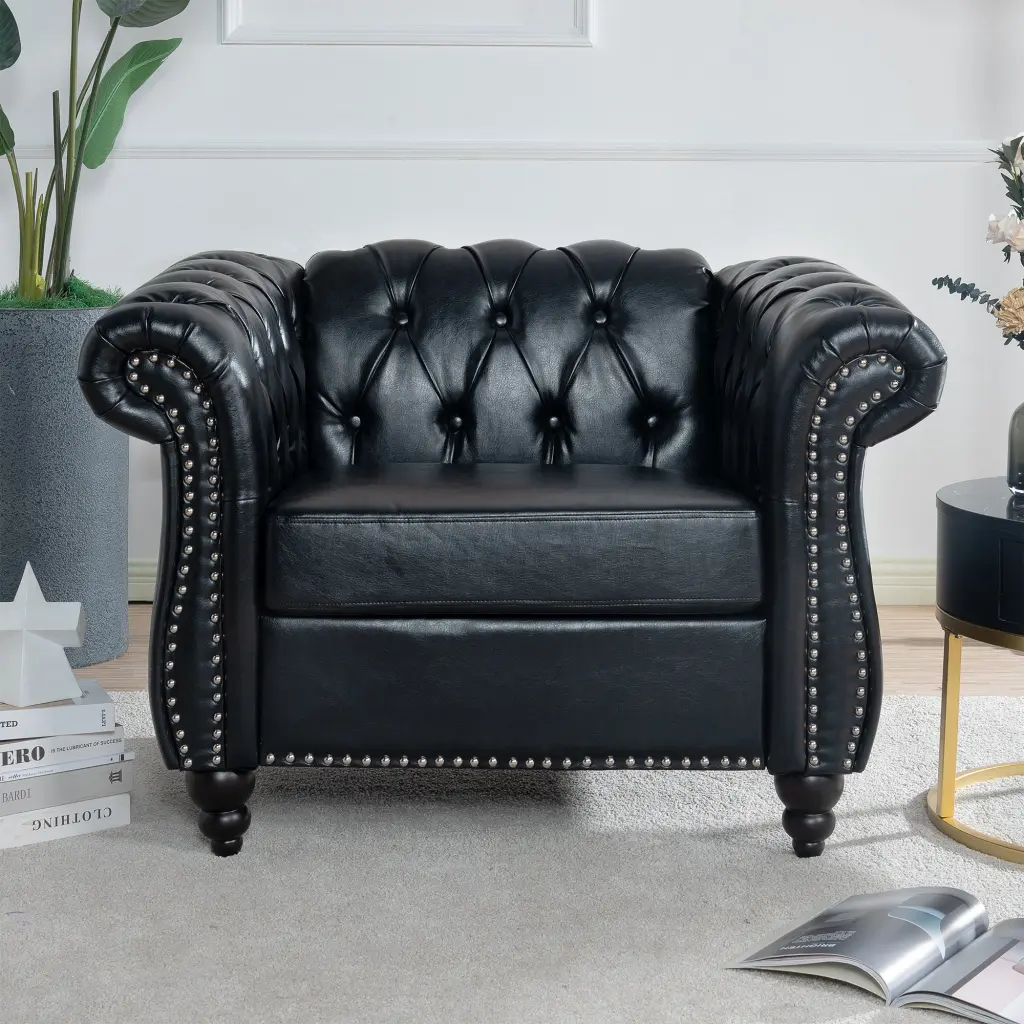 1 Seater Sofa Living Room Black PU Leather Sofa rnb