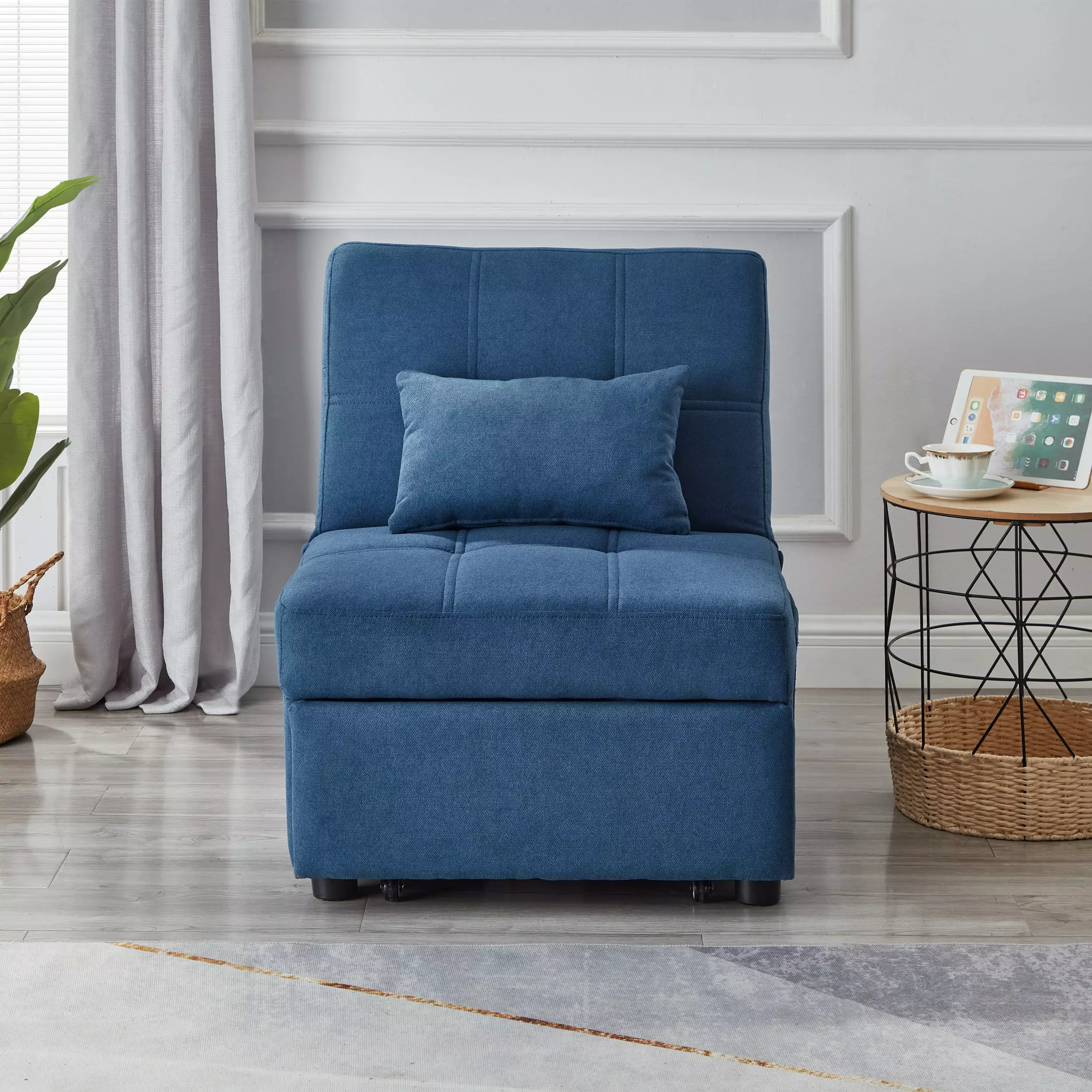 Andoer LIVING Room Recliner Chair Bed Blue Linen Fabric