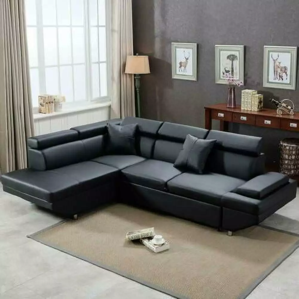 Modern Sectional Sofa Bed Black Functional Armrests and Back Small Spaces Brown Reliance