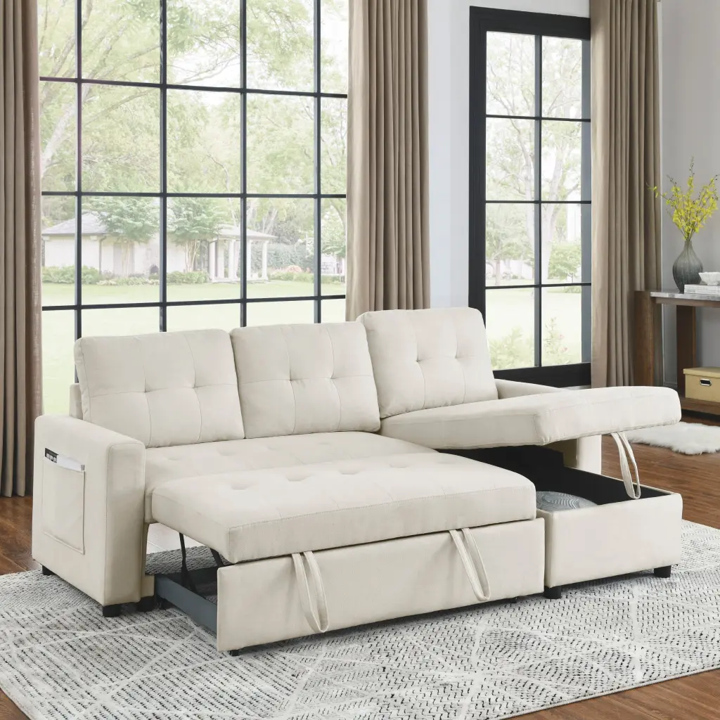 MH 78.5" Sleeper Sofa Bed Reversible Sectional Couch Storage Chaise w1193