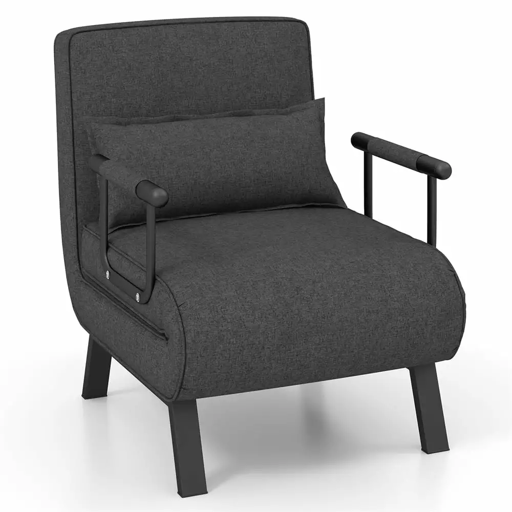 4--1 Convertible Sofa Bed Sleeper Chair Pillow 6 Positions Adjustable Backrest Linen Fabric Armchair CARDEEN