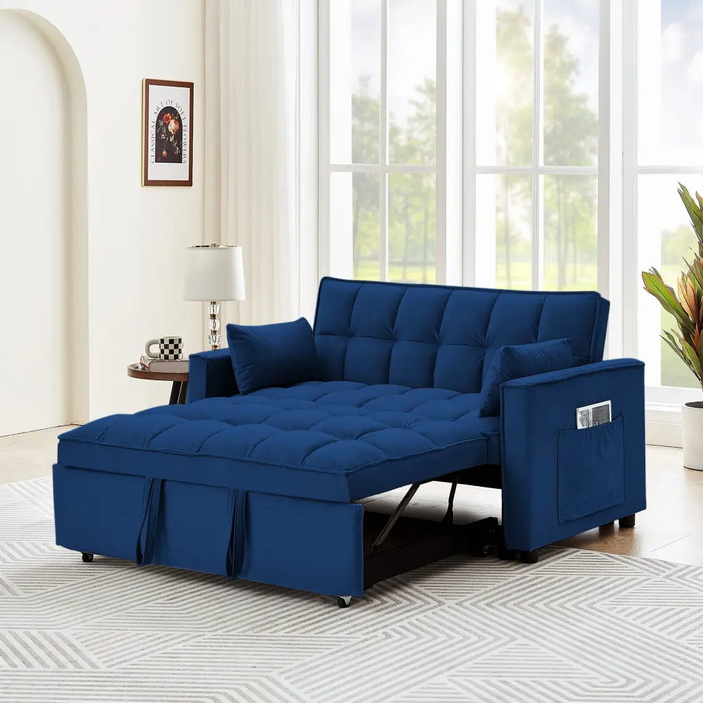 Sleeper Sofa Couch Pull Out Bed 55 Inch Modern Velvet Convertible fj furniture