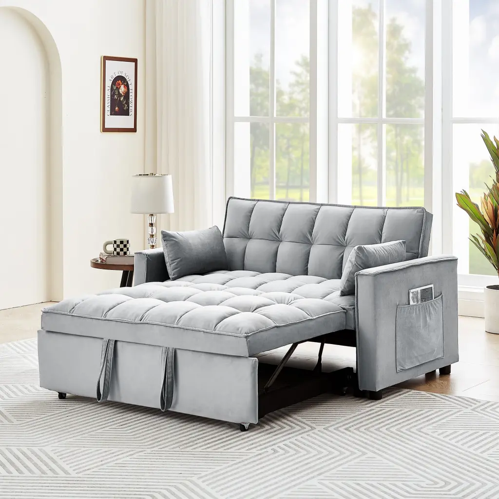 Sleeper Sofa Couch Pull Out Bed 55 Inch Modern Velvet Convertible fj furniture