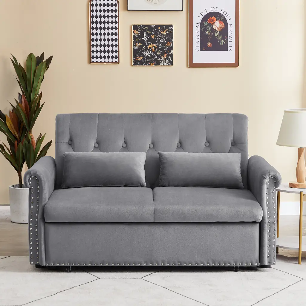 Artemax 55 Inch Modern Shiny Velvet Convertible Loveseat Sleeper Sofa rnb
