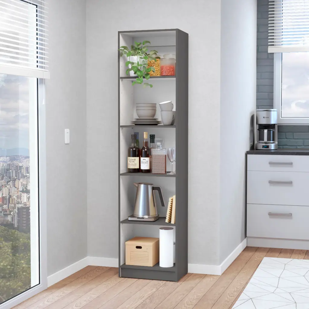 Sutton Slim Bookcase Modern 5 Shelf Design Vertical Storage fm furniture