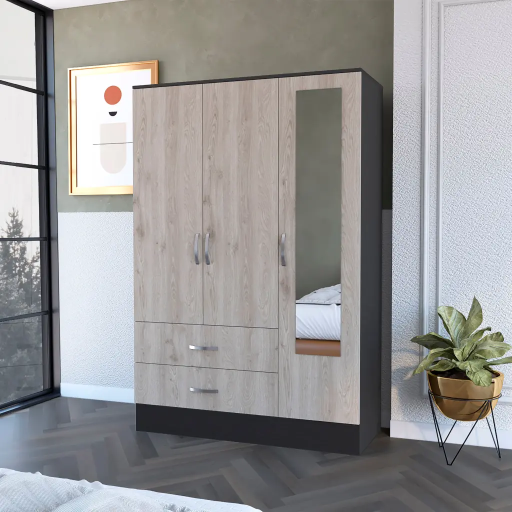 Black Rock 2 Drawer Small Armoire Mirror Door Black Wengue furniture max