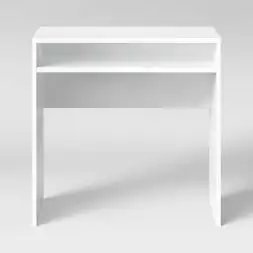 White Small Wooden Rectangular Desk Open Shelves Living Room and Office FHWMafga