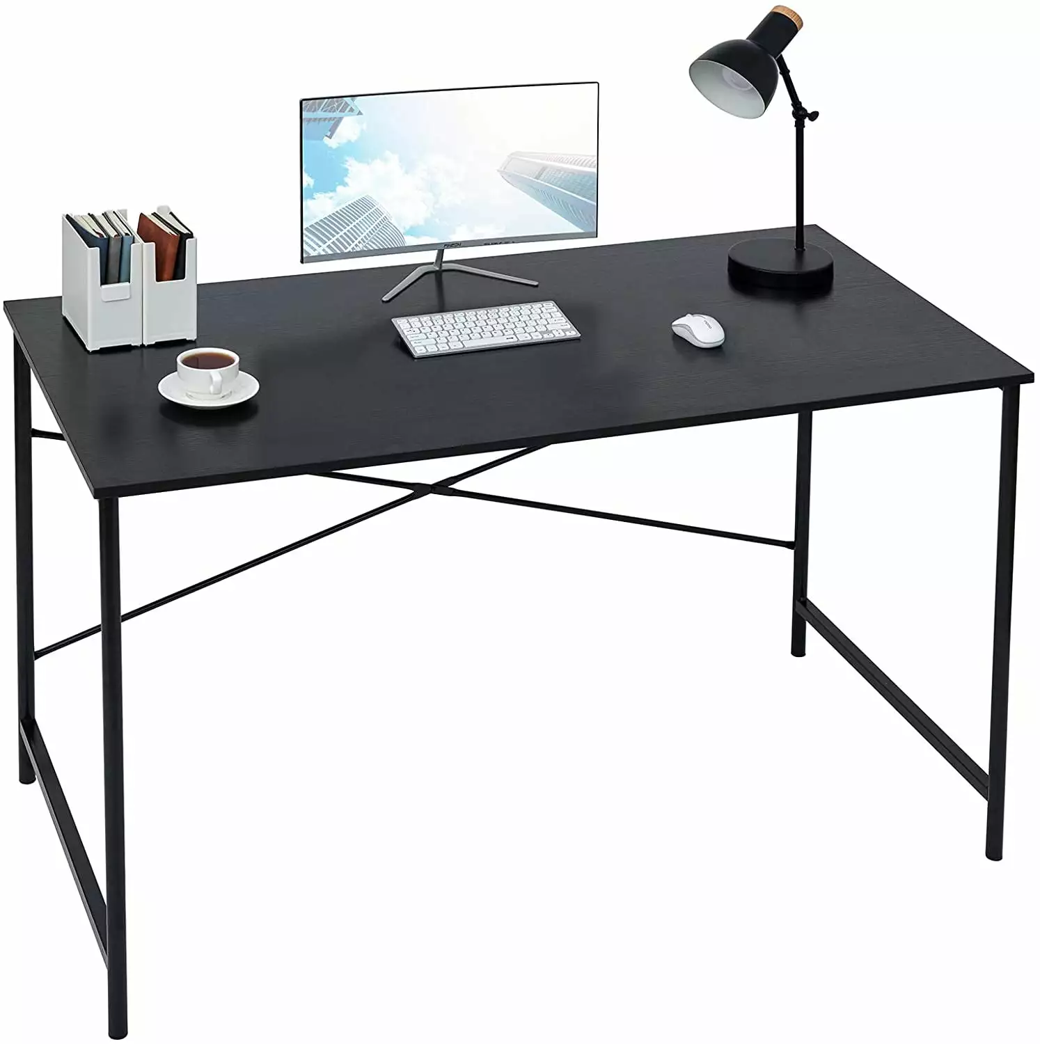 Homylin Home Desk X-Shaped Iron Frame - Space Saving Computer Notebook Table Oak