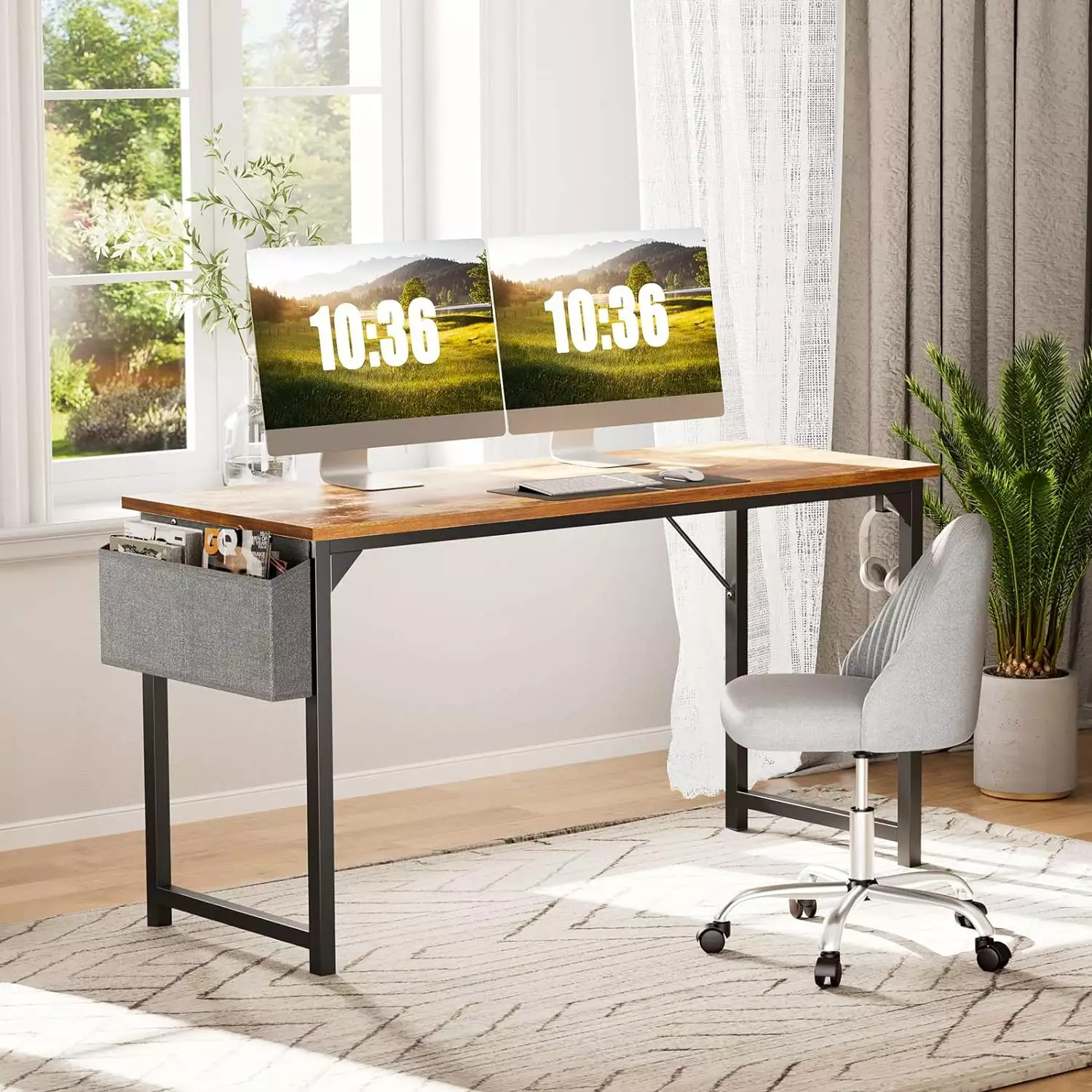 KPUY 47 Inch Small Computer Desk Small Space - Modern Simple Style Wooden Desk Storage