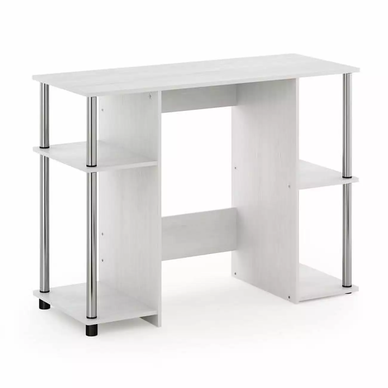15112 JAYA Compact Computer Study Desk White Oak and Stainless Steel Tubes Lauren Ralph Lauren