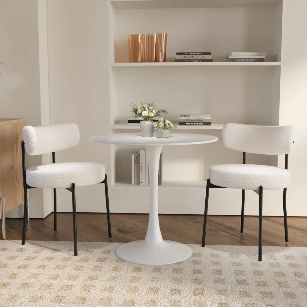 3 Pieces 31.5 Inch Round Dining Table Set 2 2 Upholstered Chairs nuoli furniture