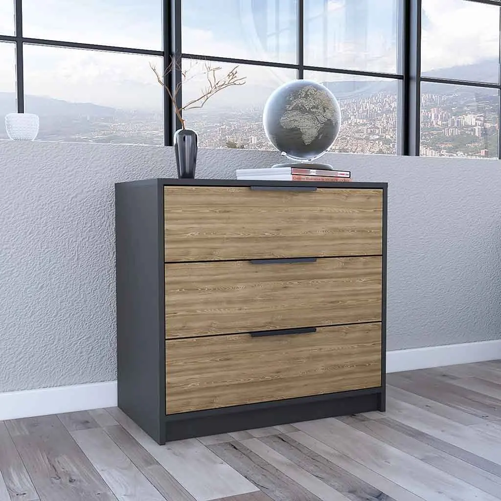 27 Inch 3 Drawer Dresser High Quality Top Black Light Oak depot e-shop