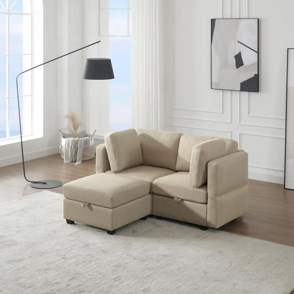 Space Saving Small Sectional Sofa Ottoman 2 Seater Sofa Compact Living Room Furniture ui furniture
