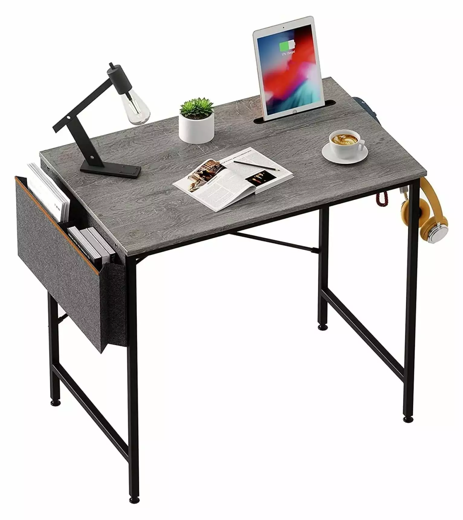 Superwum Computer 32 Inch Modern Mini Office Desk Adjustable Metal Frame Storage Bag and Working Table Small Bedroom Space...