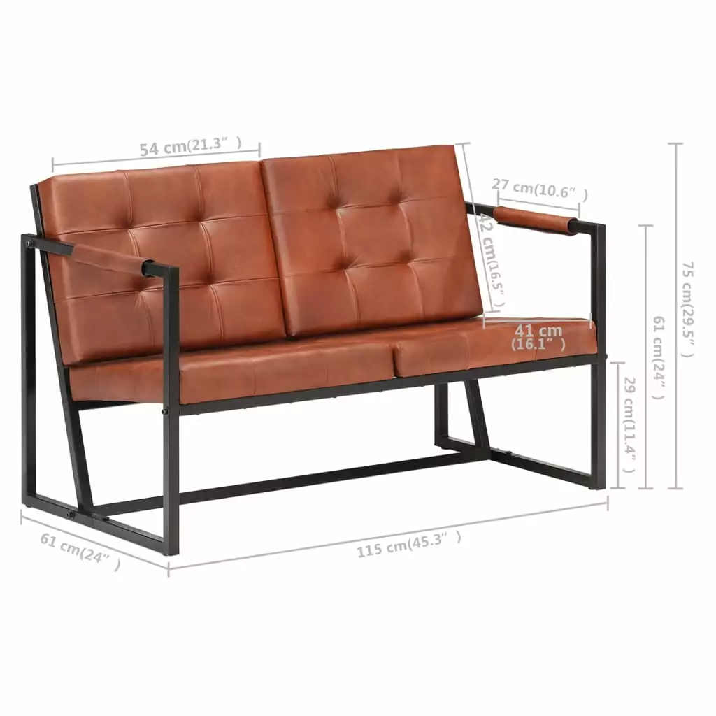 vidaXL 2-Seater Sofa Brown Real Goat Leather Compact Couch
