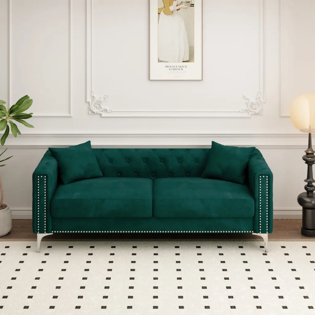 83 Inch Green Velvet Triple Sofa 2 Pillows Small Spaces ylf fff