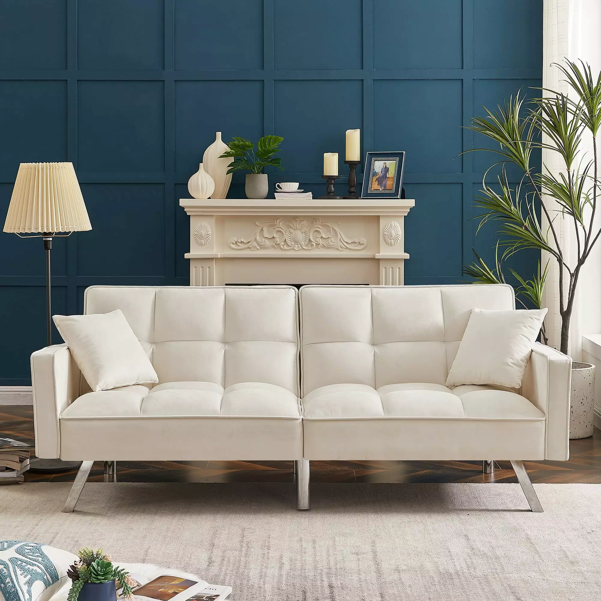 ikayaa Modern White Sofa Couch Bed Armrests and Pillows Living Room or Bedroom Anself