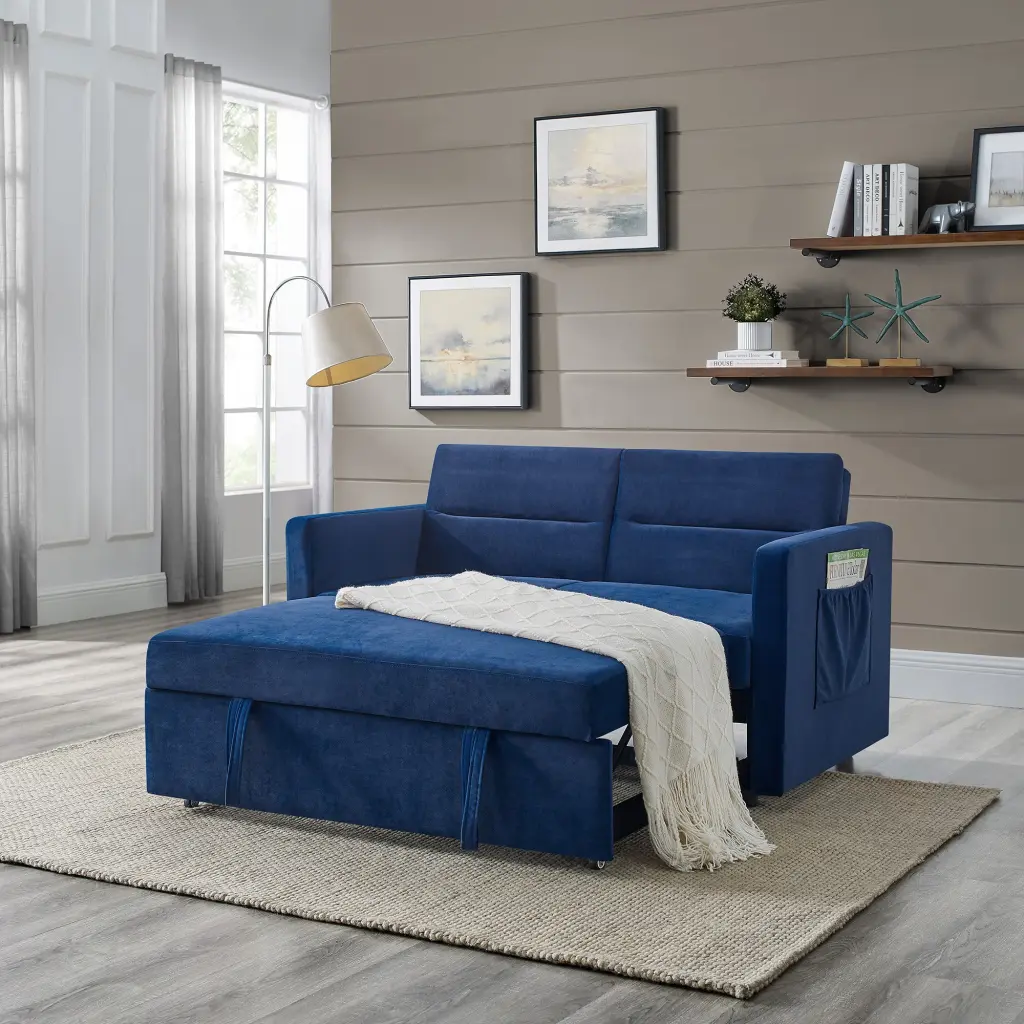 Loveseat Sofa Bed Pull Out Bed, Adjustable Back and Two Arm Pockets chuangyuan smart home