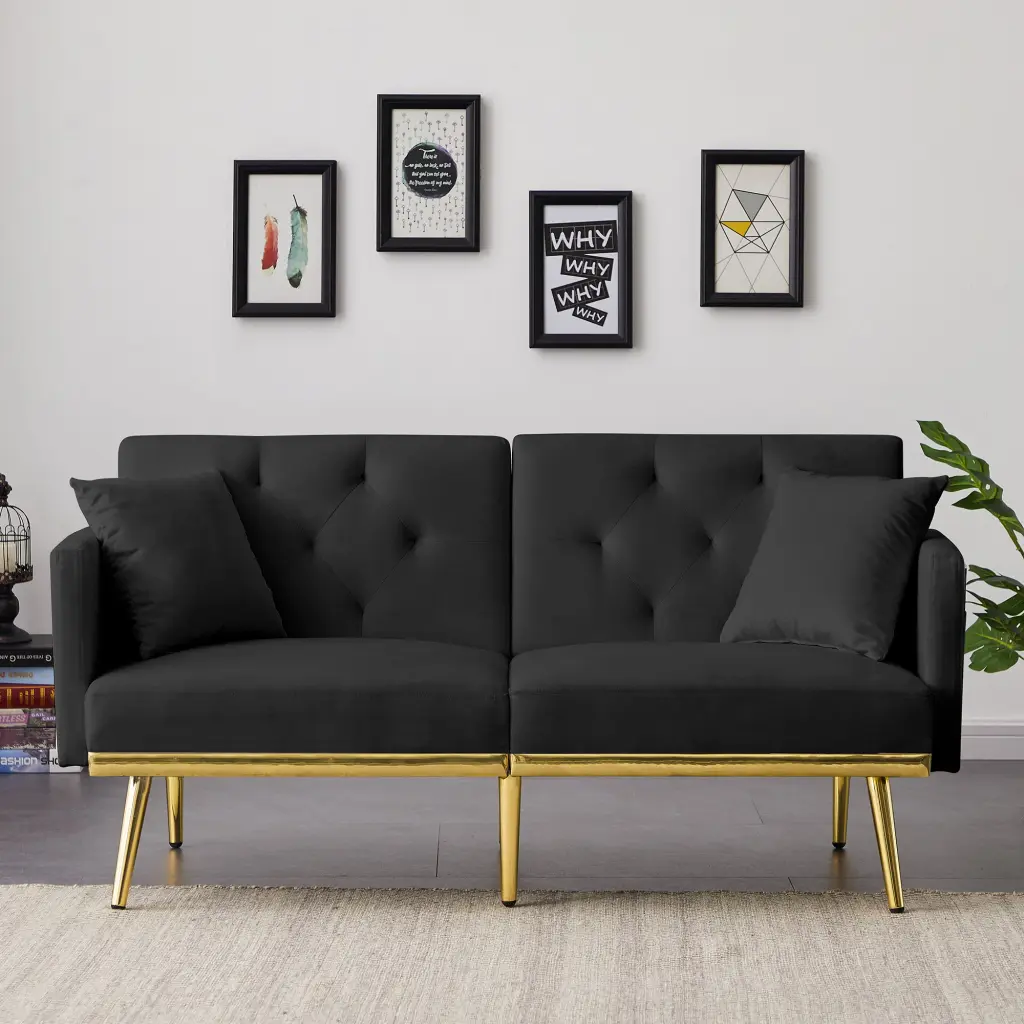 Black Velvet Sofa Bed Black Wood Foam Velvet 2 Seat Convertible Sofa cy furniture
