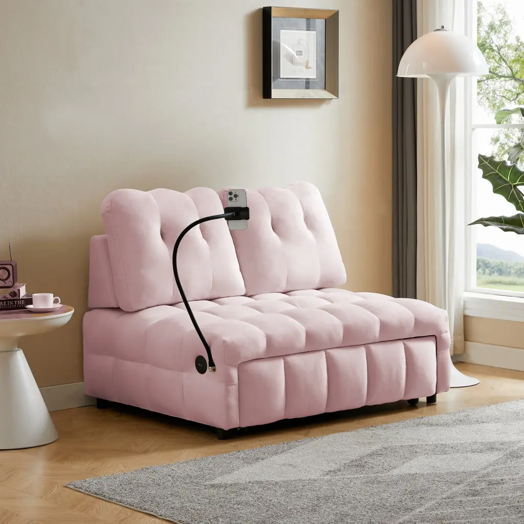 Modern Sofa Velvet Pull Out Bed Independently Removable Backrest fj furniture