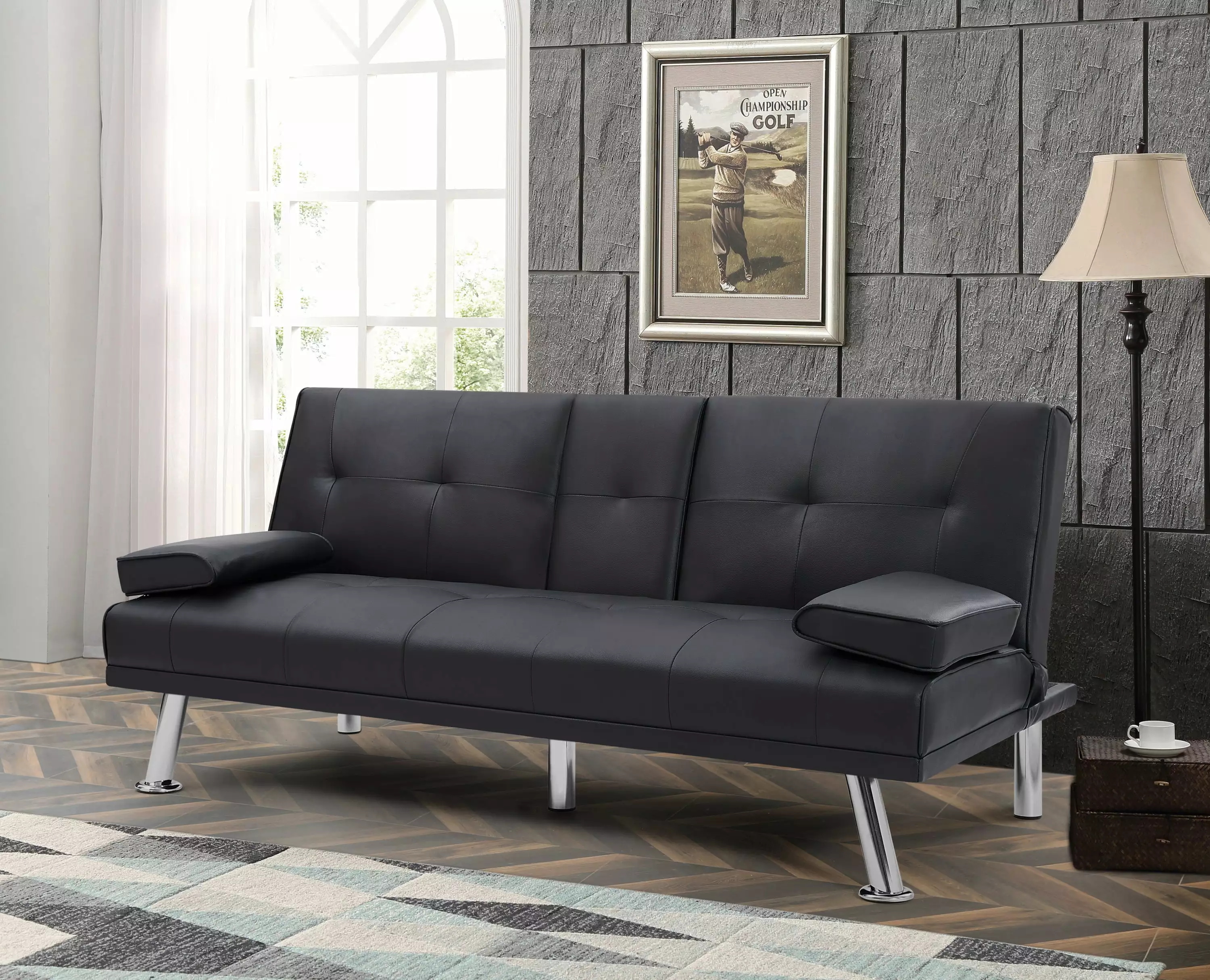 Nadi Convertible Sofa Bed Black Modern Sleeper Couch Small Spaces Go Green Woods