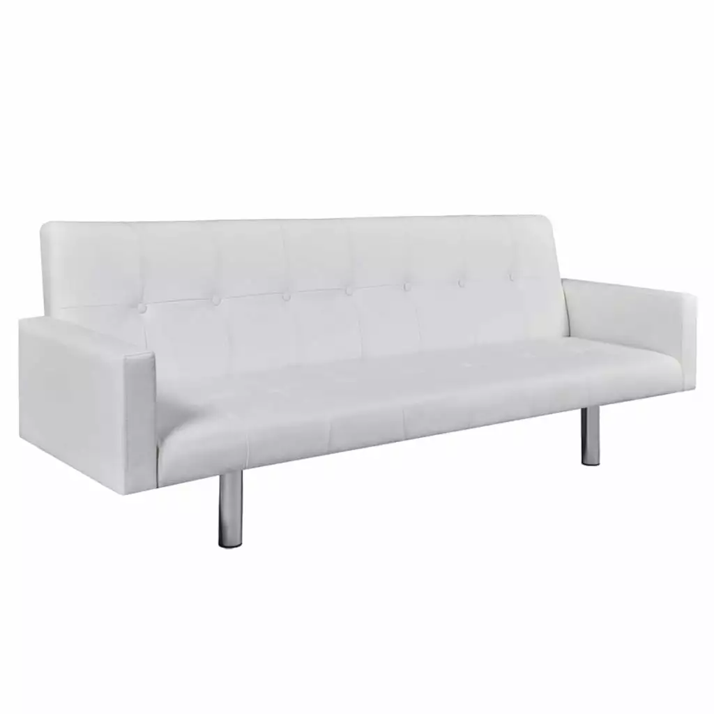Sofa Bed Armrest White Artificial Leather Convertible Sleeper Couch OVOUKP